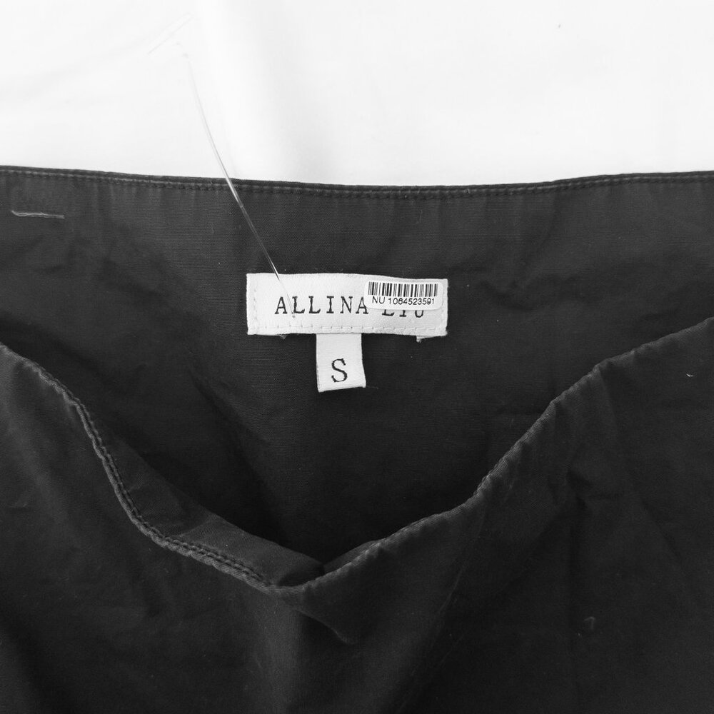 Allina Liu Break Skirt S Onyx Black Midi Tie Sides Lining Cotton Boho - Picture 5 of 7